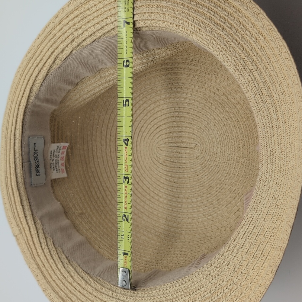 Expressions| Vintage Tan Straw Hat with Black Band - Picture 11 of 11